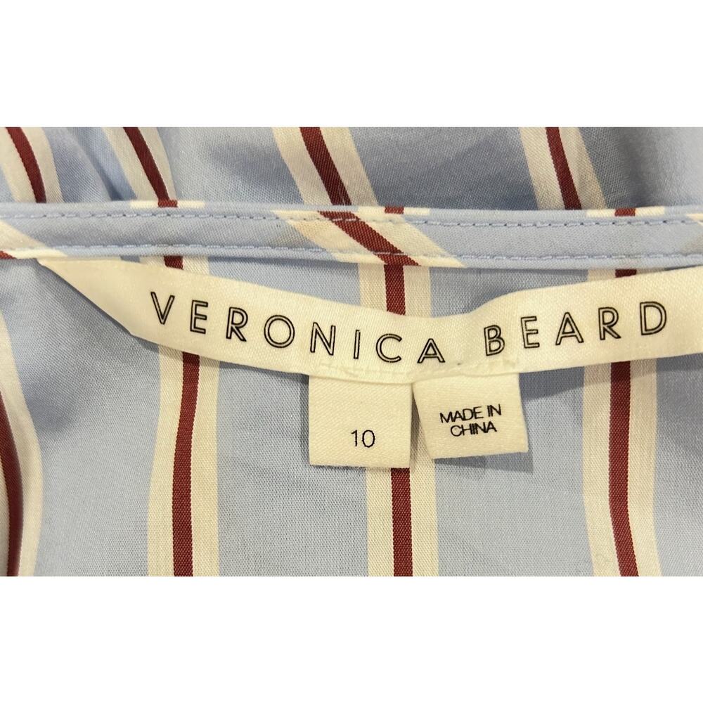 Veronica Beard Ozzie Blue Brick Striped V-Neck Long Sleeve Blouse Large Size 10 - Picture 7 of 9